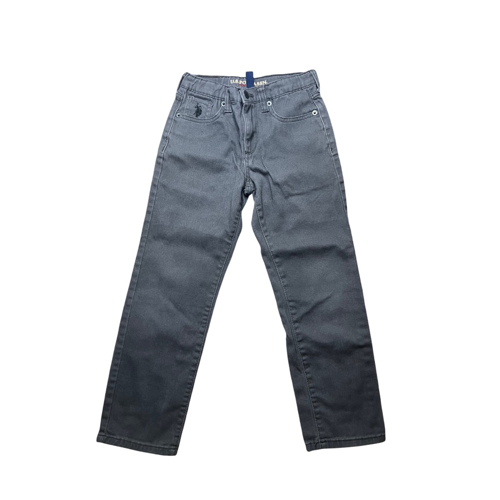US Polo Assn Boys Charcoal Gray Straight Leg Stretch Pants Size 7